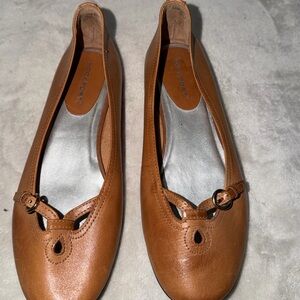 Rockport Women's Brown Leather Ballet Flats with Buckle Accent